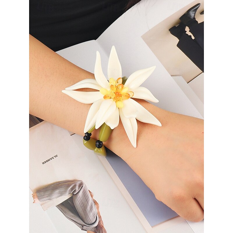 Women's Floral Jewelry Set – Handmade Statement Necklace, Earrings & Bracelet with White Flower Design, Elegant Boho Chic Accessories for Weddings, Parties & Special Occasions4