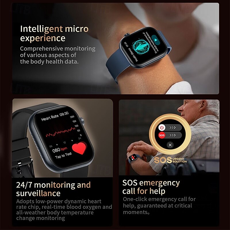 iMosi ET587 Smart Watch 1.96 inch Smartwatch Fitness Running Watch Bluetooth ECG+PPG Temperature Monitoring Pedometer Compatible with Android iOS Women Men Hands-Free Calls Waterproof Media Control3