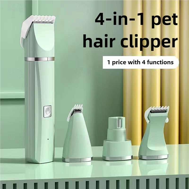 4 IN 1 Quiet Pet Grooming Kit Rechargeable Dog & Cat Hair Clippers with Low-Noise Paw Trimmer and Cordless Nail Grinder - USB Powered
