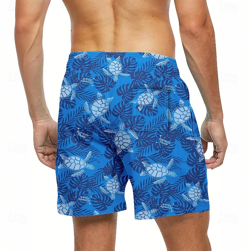 Men's Sea Turtle Lined Shorts 2 in 1 Board Shorts Swim Trunks Mid Waist Hawaiian Casual Vacation Beach Wear Side Pockets With Compression Liner Elastic Drawstring Waist Designer Clothing Apparel4