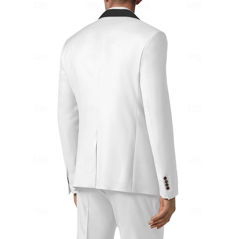 Men's Wedding Prom Party Suits White Fashion Formal Solid Colored Standard Fit 3 Piece Single Breasted One-button3