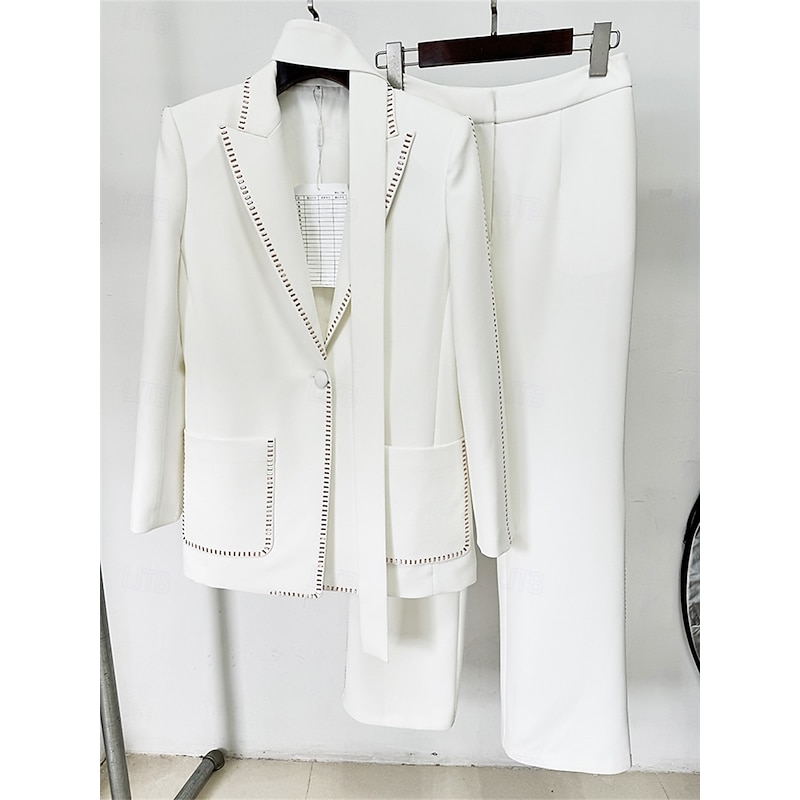 Women's 2 Pieces Suits Formal Wedding Guest Formal Evening Cotton Blend Elegant Long Sleeve Floor Length Peak Lapel Single Breasted3