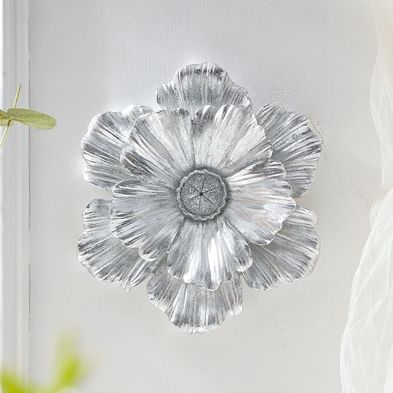 Vintage Large Flower Wall Decor, Gold Silver White Resin Wall Hanging, 3D Floral Wall Art for Home, Living Room, Bedroom Decoration4
