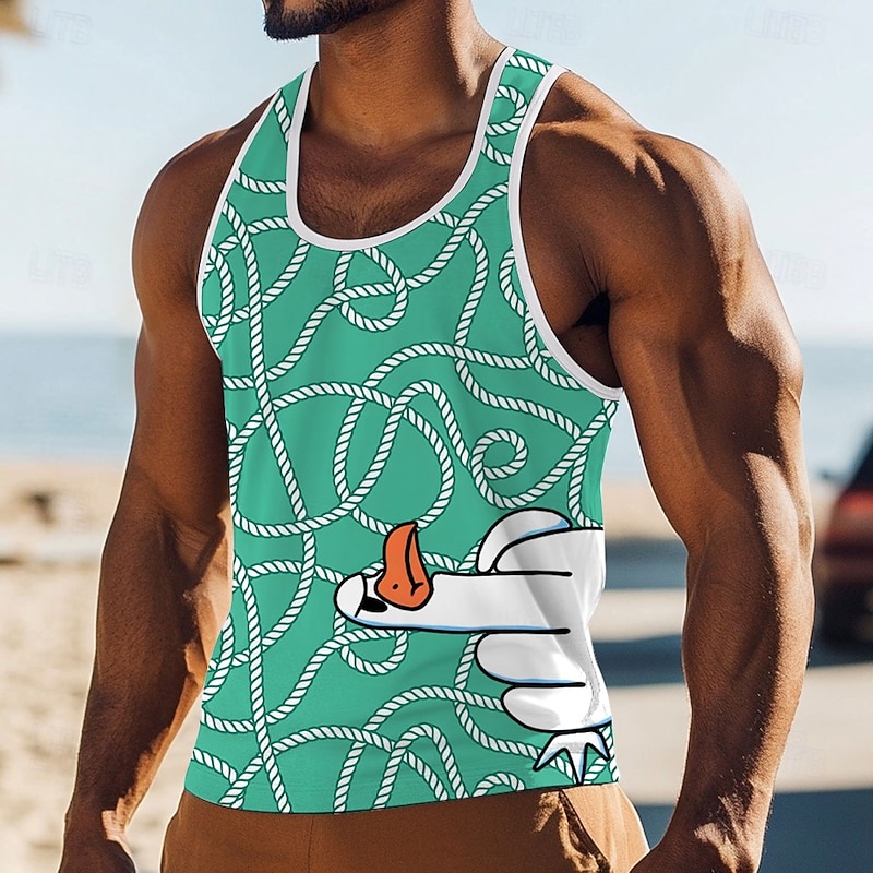Men's Funny Duck T Shirt Vest Top Sleeveless T shirt 3D Print Crew Neck Round Shirt Vacation Casual Casual Hawaiian Holiday Red Blue Green Summer Spring Clothing Apparel S M L XL XXL XXXL4