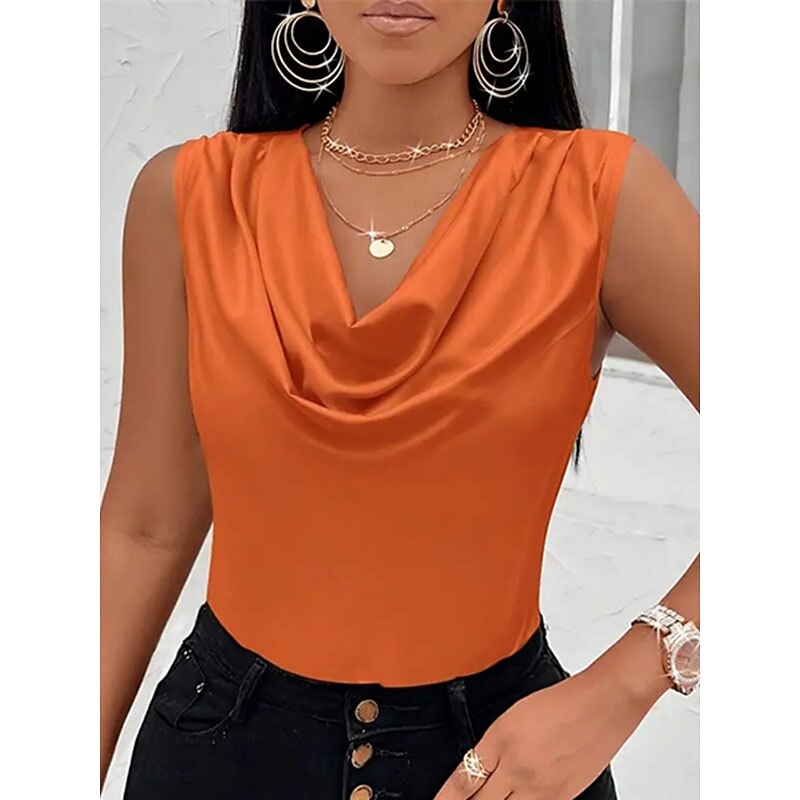 Women's Tank Top Plain Stylish Modern Sleeveless Cowl Neck Regular Tops Daily Holiday Black Pink Orange Apricot Summer4