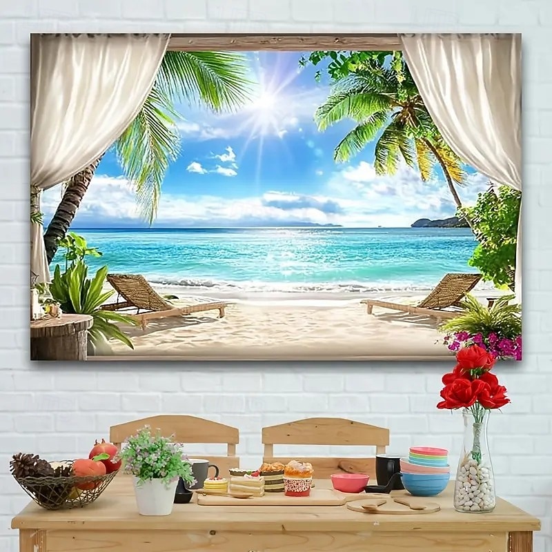 Landscape Ocean Beach Hanging Tapestry Wall Art Large Tapestry Mural Decor Photograph Backdrop Blanket Curtain Home Bedroom Living Room Decoration2