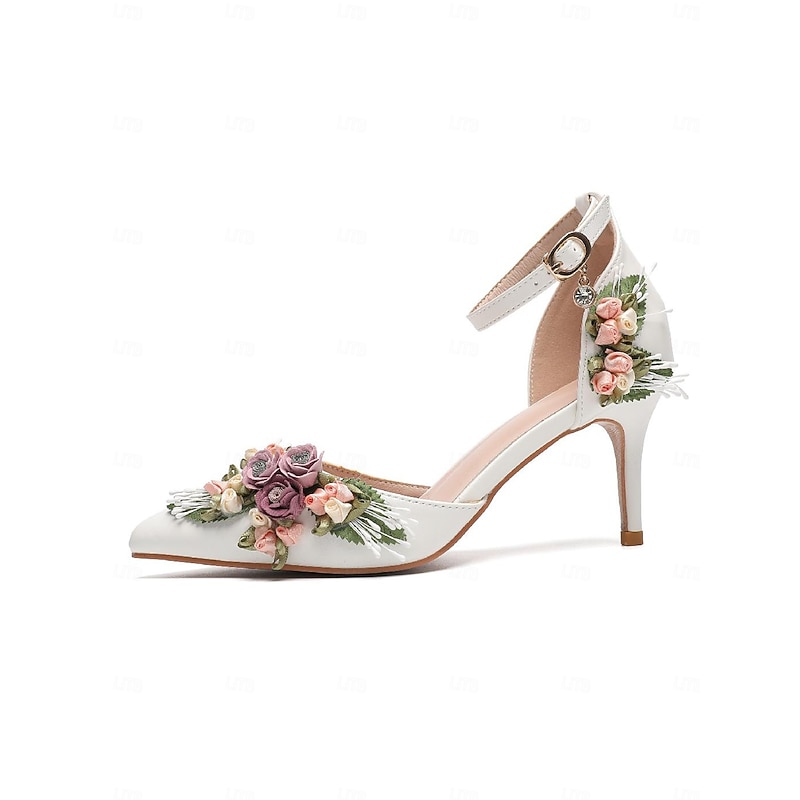 White Floral High Heel Pumps with Matching Clutch – Romantic Wedding & Special Occasion Shoes for Women3