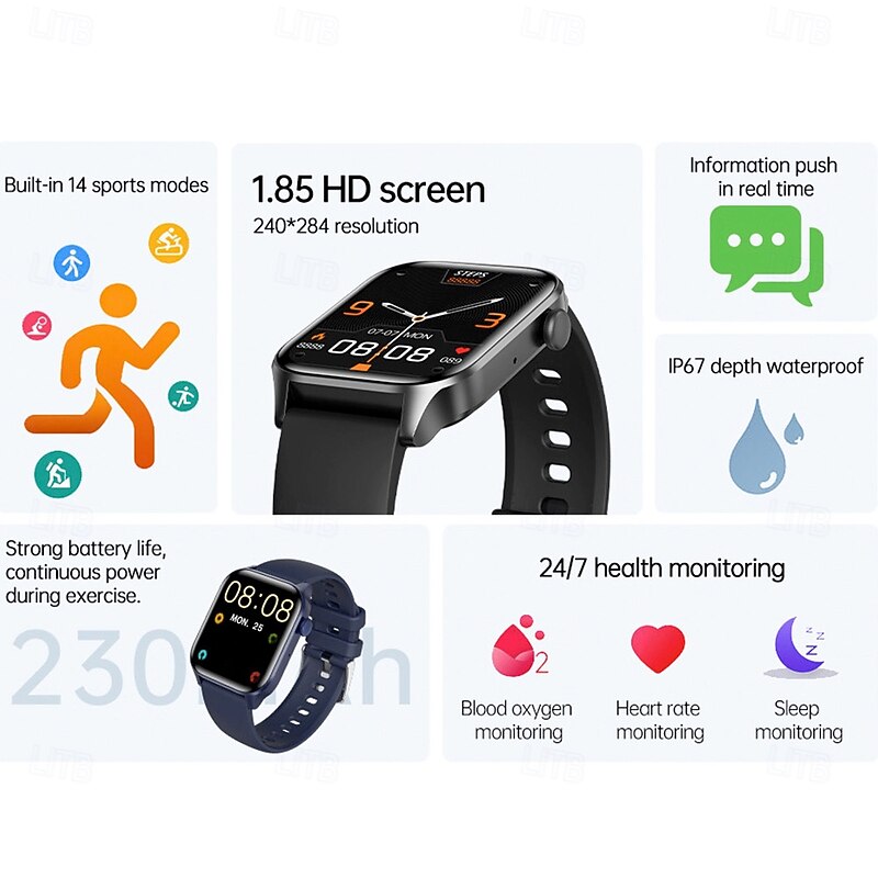 696 T12PRO Smart Watch Fitness Tracker ECG PPG Bluetooth Call Reminder Android iOS IP67 38mm 1.853