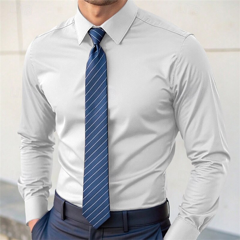 Men's Dress Shirt Non Iron Shirt Plain Wedding Outdoor Light Blue Black White Gray Long Sleeve Spread Collar Summer Spring Clothing Apparel