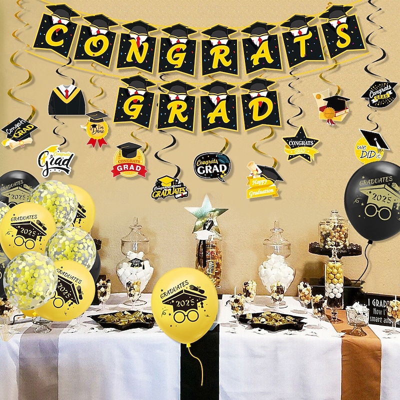 2025 Graduation Party Decorations, Graduate Themed Banner, Spiral Hanging Decorations, Balloon Set for Graduation Ceremony Celebration4
