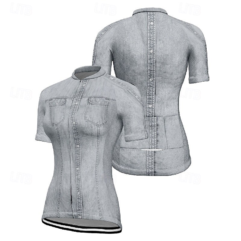 Women's Cycling Jersey Graphic Short Sleeve Bike Tee Tshirt Jersey with 3 Rear Pockets Mountain Bike MTB Quick Dry Anatomic Design Wicking Breathable Sports Blue Grey Clothing Apparel2