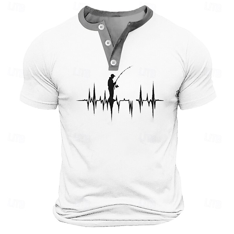 Men's Funny Fishing T Shirt Henley Shirt Short Sleeve Designer Retro Vintage Street Casual Daily Summer Spring Black White Navy Blue Military Green Henley Henley T-Shirt2