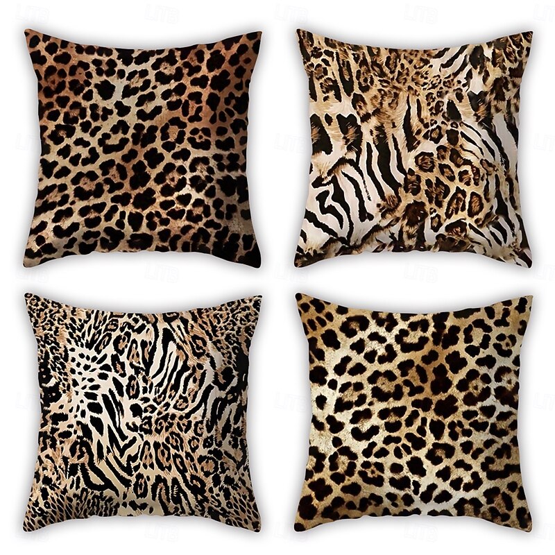 Leopard Print Decorative Toss Pillows Cover 4PC Soft Square Couch Cushion Case Pillowcase for Bedroom Livingroom Sofa Chair3