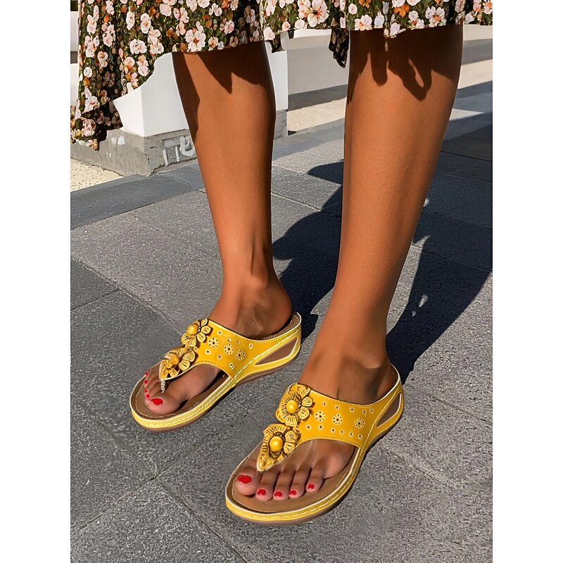 Women's Wedge Flip-Flop Sandals with Massage Footbed – Floral Bohemian Thong Slippers for Casual Summer, Beach and Outdoor Comfort3