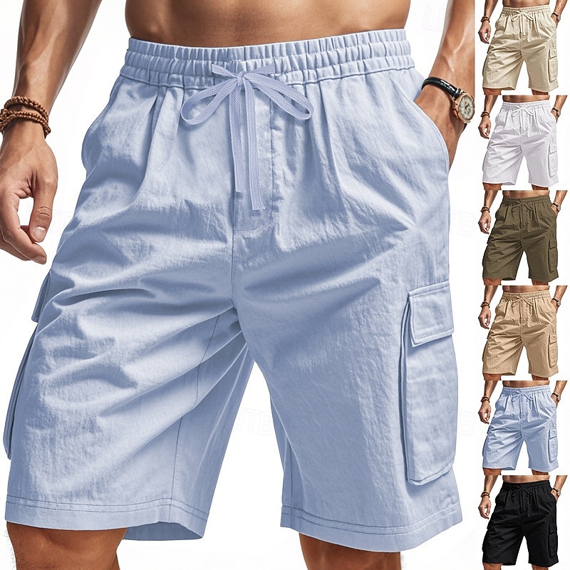 Men's Cargo Shorts Summer Shorts Bermuda shorts Casual Shorts Drawstring Multi Pocket Straight Leg Plain Breathable Moisture Wicking Knee Length Outdoor Casual Running Fashion Streetwear Dark Khaki
