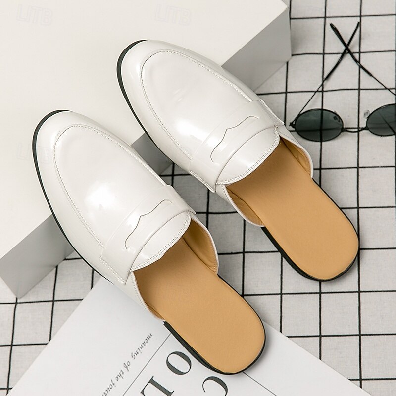 Men's Classic White Faux Leather Mule Loafers - Sleek Slip-On Shoes for Business Casual and Formal Events2