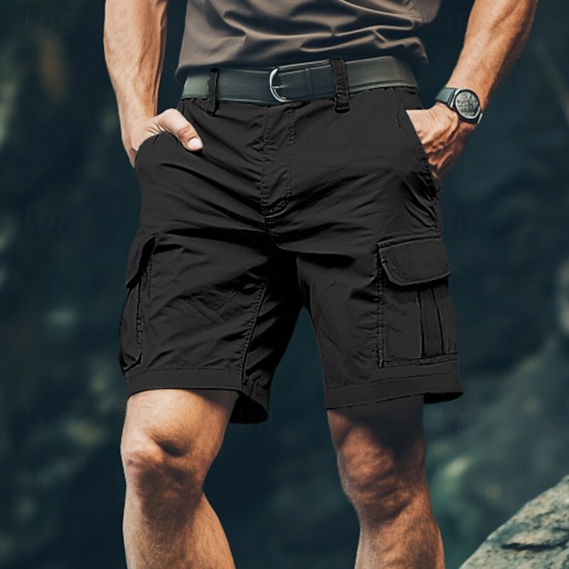 Men's Cargo Shorts Shorts Bermuda shorts Casual Shorts Multi Pocket Straight Leg Plain Comfort Wearable Knee Length Outdoor Casual Camping & Hiking Fashion Streetwear Black Green Micro-elastic4