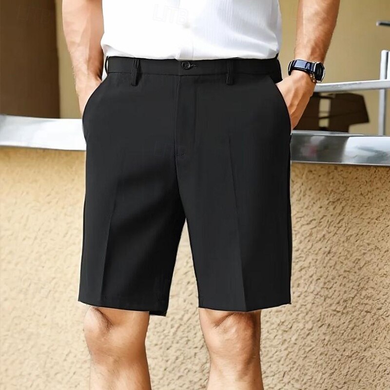 Men's Shorts Dress Shorts Bermuda shorts Pocket Straight Leg Plain Comfort No-Iron Knee Length Formal Office Business Fashion Streetwear Black Navy Blue2