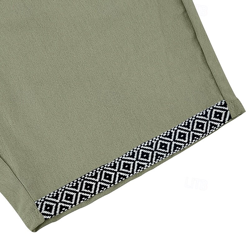 Men's Shorts Linen Shorts Summer Shorts Beach Shorts Patchwork Drawstring Elastic Waist Plain Comfort Breathable Knee Length Outdoor Daily Holiday Fashion Hawaiian Dark Khaki Black4