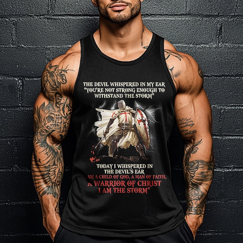 Easter Men's Knights Templar T Shirt Vest Top Sleeveless T shirt 3D Print Crew Neck Shirt Fashion Daily Party Casual Black Summer Spring Clothing Apparel S M L XL XXL XXXL