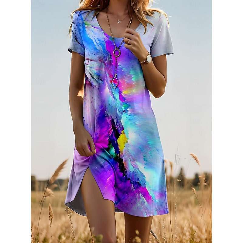 Women's Mini Dress T Shirt Dress Tee Dress A Line Dress Summer Dress Vacation Casual Daily Regular Fit Ombre Graphic Short Sleeve Crew Neck Purple Summer Spring