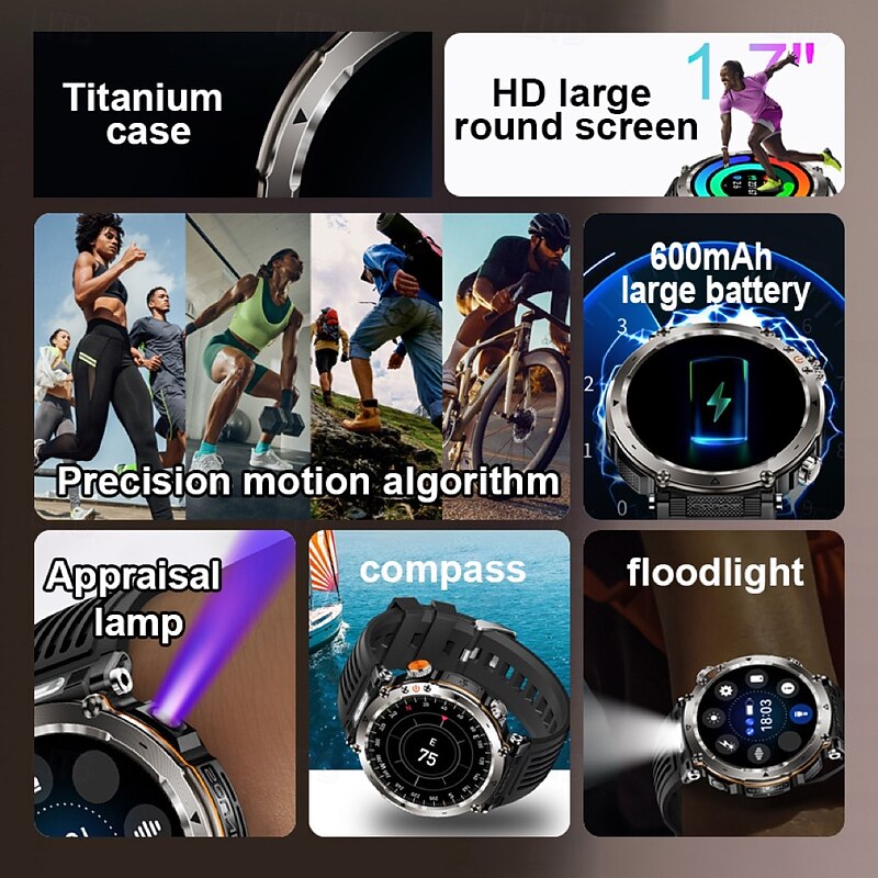 696 HT30 Smart Watch 1.7 inch Smartwatch Fitness Running Watch Bluetooth Pedometer Call Reminder Sleep Tracker Compatible with Android iOS Men Hands-Free Calls Message Reminder IPX-0 52mm Watch Case2