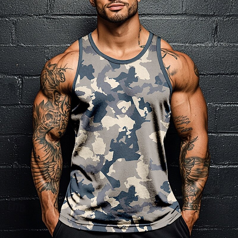 Men's Camo Camouflage T Shirt Vest Top Sleeveless T shirt 3D Print Crew Neck Shirt Vacation Casual Hawaiian Holiday Green 1# Green 2# Blue 2# Summer Spring Clothing Apparel S M L XL XXL XXXL2