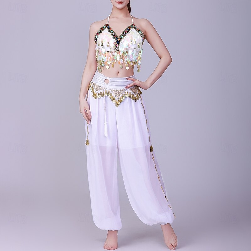 Latin Dance Top Gold Coin Pure Color Splicing Women's Performance Training Sleeveless High Polyester Tulle3