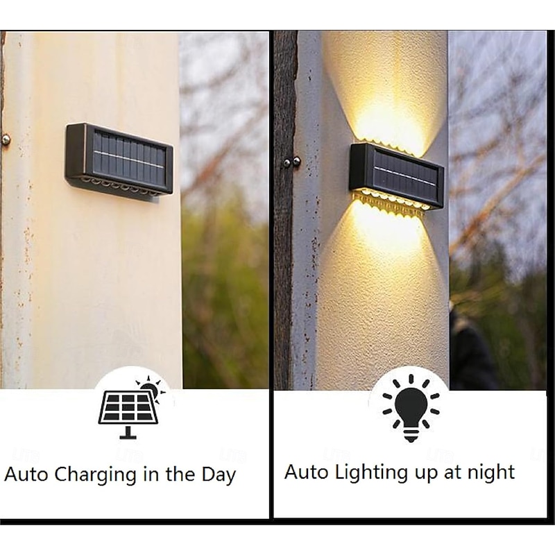 2 Packs LED Solar Wall Lights Beads Long Size  with Emitting Light Up and Down, Fence Outdoor Courtyard, Garden Pathway Decoration Light3