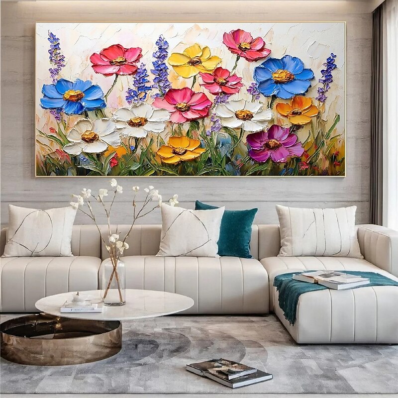 Oil painting Handmade Wild flowers Painting 3D Texture Blooming Flower Painting Canvas Extra Large Size Flora colorful oil painting Wall Art Botanical Wall Art Decor Rose Artwork2