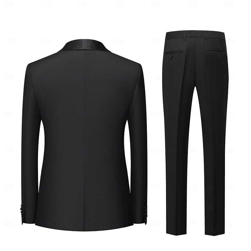 Men's Wedding Prom Party Suits Black Fashion Formal Solid Colored Standard Fit 2 Piece Single Breasted One-button2