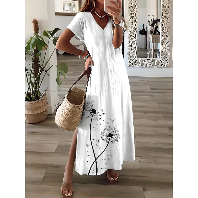 Women's Maxi Dress Sundress A Line Dress Vacation Casual Beach Party Going out Regular Fit Floral Graphic Short Sleeve V Neck Light Pink White Pink Spring Fall