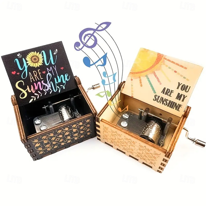 1pcs You Are My Sunshine Music Box Hand Crank Wooden Vintage Laser Engraved Small Musical Box Gift For For Wife/Mon/Dad Music Box Gifts For Birthday/Christmas/Anniversary/Wedding/Valentine/Mother's D