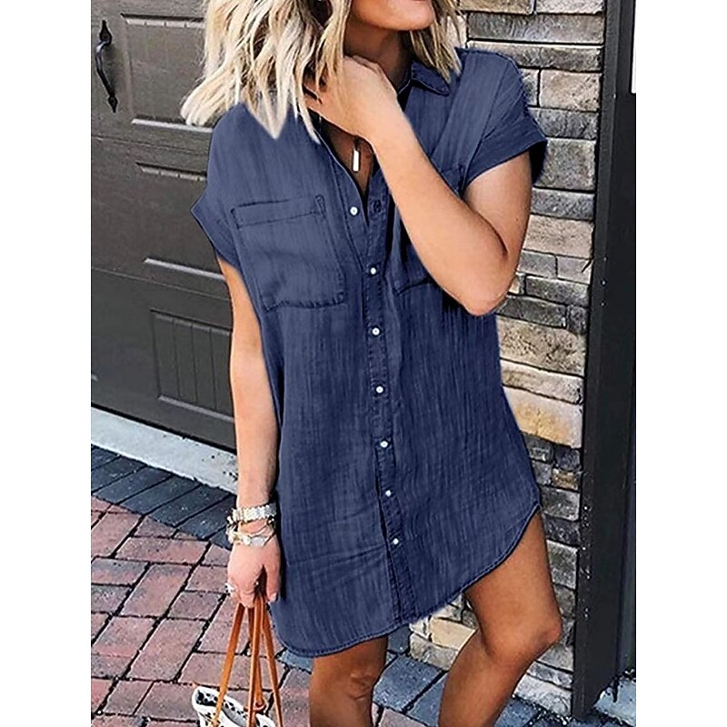 Women's Mini Dress Shift Dress Vacation Casual Daily Regular Fit Graphic Short Sleeve V Neck Blue Dark Blue Summer4