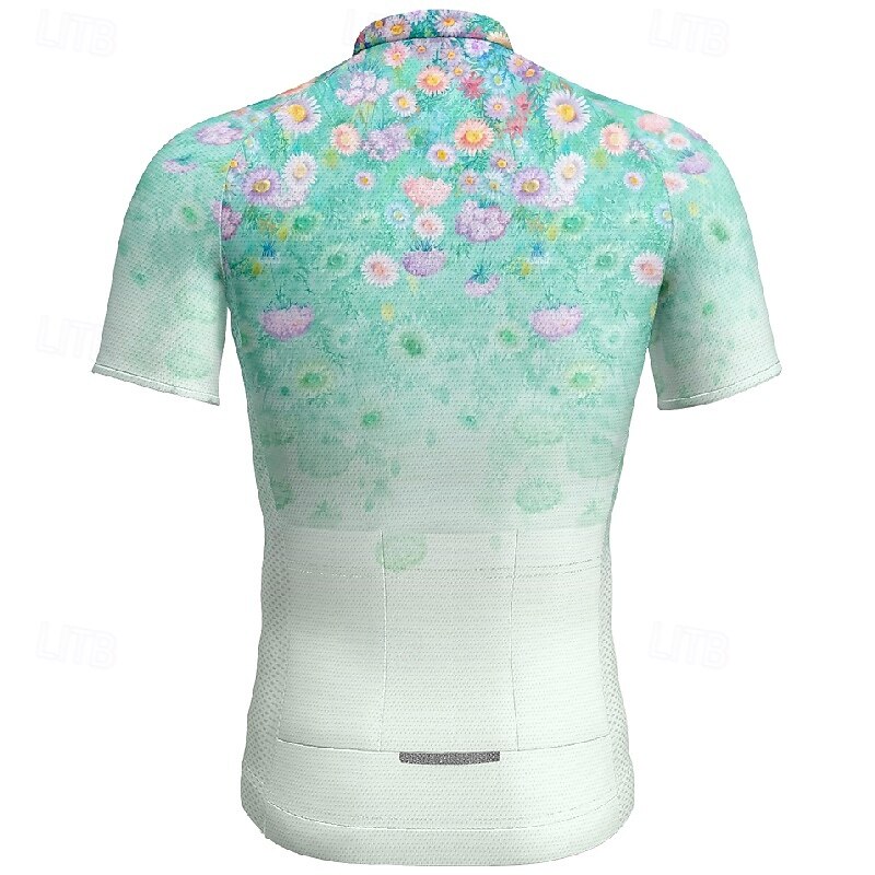 Men's Cycling Jersey Flower Short Sleeve Bike Tee Tshirt Jersey with 3 Rear Pockets Mountain Bike MTB Quick Dry Anatomic Design Wicking Breathable Sports Blue Khaki Clothing Apparel2