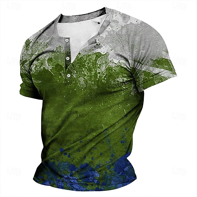 Men's Tie Dye T Shirt Henley Shirt Short Sleeve Designer Retro Vintage Street Casual Daily Summer Spring Green Navy Blue Henley Henley T-Shirt2