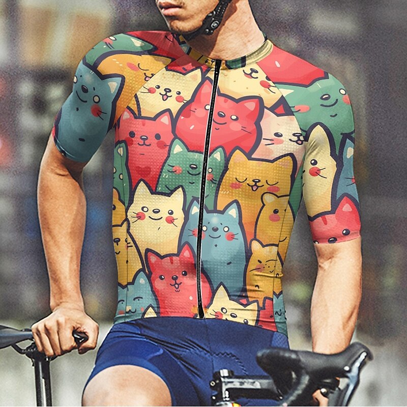 Men's Cycling Jersey Cat Short Sleeve Bike Tee Tshirt Jersey with 3 Rear Pockets Mountain Bike MTB Quick Dry Anatomic Design Wicking Breathable Sports Navy Blue Royal Blue Blue Clothing Apparel3