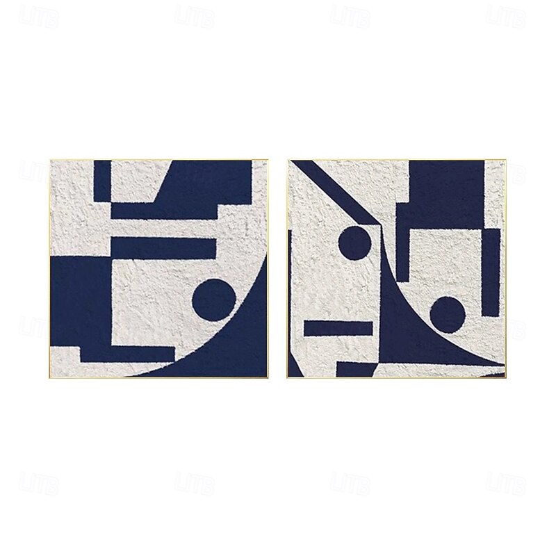 Set of 2 white blue oil painting hand painted textured minimalist painting modern navy blue oil painting wall art abstract painting for livingroom wall art decor abstract painting on canvas paintings3