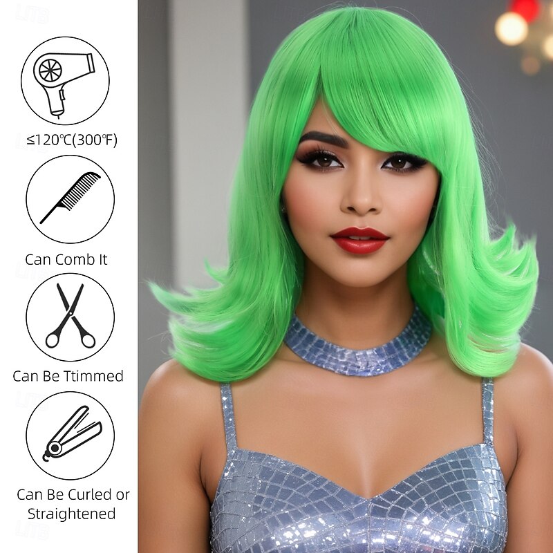 Synthetic Wig Wavy Curly Weave Side Part Asymmetrical Machine Made Wig 30 inch A1 Synthetic Hair Women's Classic Comfortable Color Gradient Green3