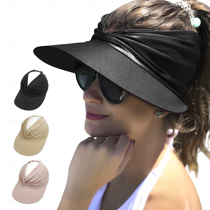 Sun Hats for Women UV Protection Sun Visor Wide Brim Summer Hats with Ponytail3