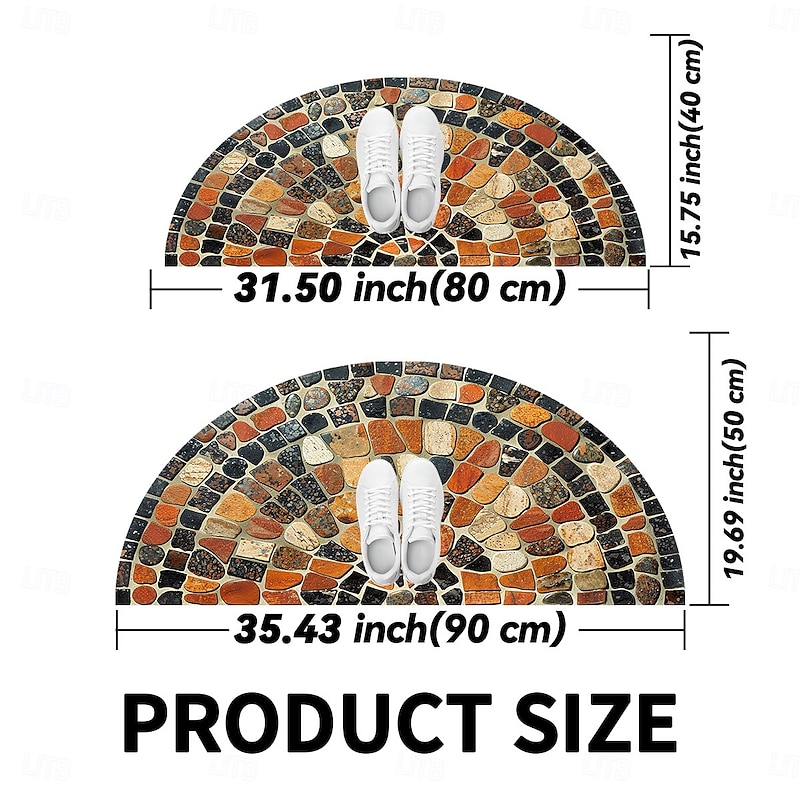 Cobblestone Semi-round Doormat Kitchen Mat Floor Mat Non-Slip Area Rug Oil Proof Rug Indoor Outdoor Mat Bedroom Decor Bathroom Mat Entrance Rug Spring Summer3