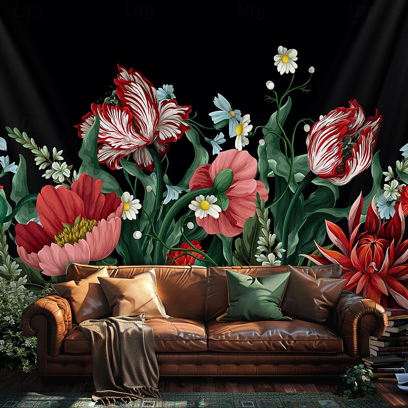 Floral Flowers Hanging Tapestry Wall Art Large Tapestry Mural Decor Photograph Backdrop Blanket Curtain Home Bedroom Living Room Decoration