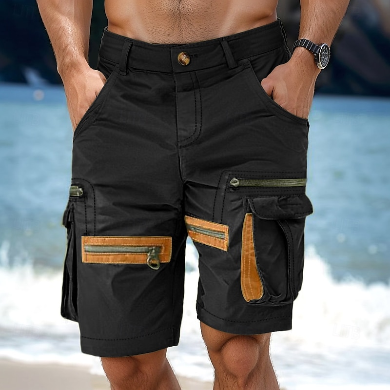 Men's Cargo Shorts Shorts Casual Shorts Zipper Pocket Multi Pocket Straight Leg Plain Comfort Knee Length Casual Daily Holiday Fashion Streetwear Black Green Micro-elastic