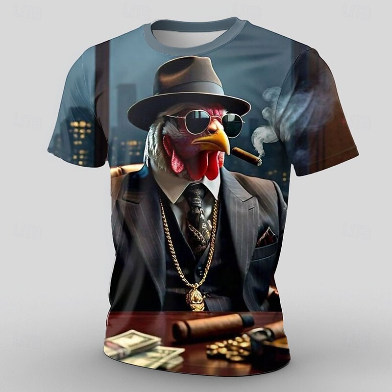 Men's Animal Funny T Shirt Short Sleeve T shirt 3D Print Crew Neck Shirt Exaggerated Designer Casual Party Casual Holiday Blue Gray Summer Spring All Seasons Clothing Apparel S M L XL XXL XXXL4