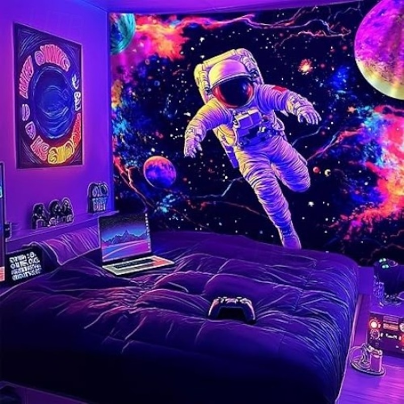 Blacklight Tapestry Glow in the Dark Glow Party UV Reactive Planet Universe Astronaut Trippy Misty Nature Landscape Hanging Tapestry Wall Art Mural for Living Room Bedroom3