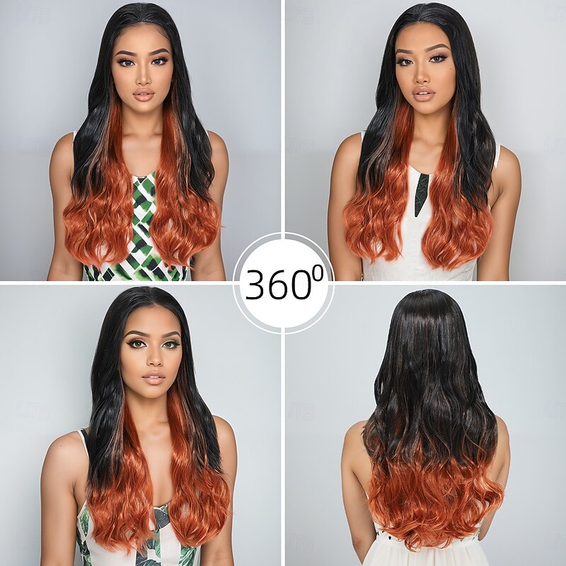 Synthetic Wig Wavy Curly Weave Layered Haircut With Bangs Machine Made Wig 28 inch A1 Synthetic Hair Women's Classic Color Gradient Highlighted / Balayage Hair Brown3