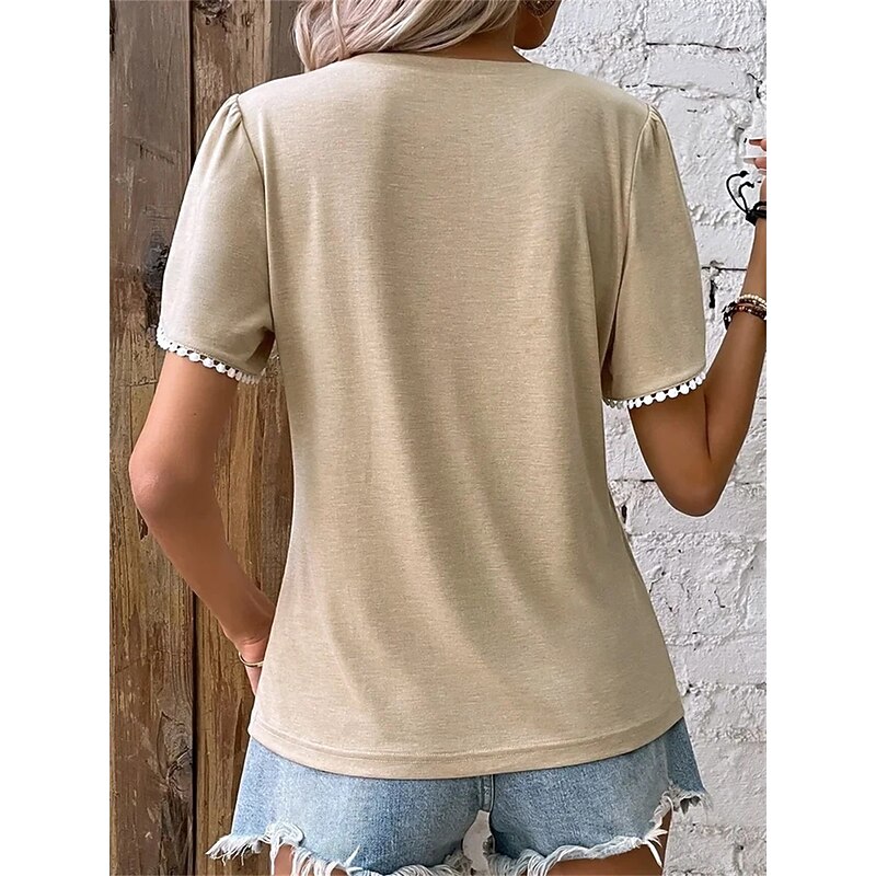 Women's Blouse Solid Color Stylish Casual Short Sleeve Crew Neck Regular Tops Daily White Red Blue Green Khaki Summer Spring2
