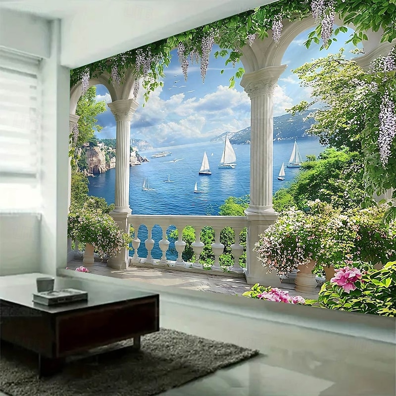 View outside the window Hanging Tapestry Wall Art Large Tapestry Mural Decor Photograph Backdrop Blanket Curtain Home Bedroom Living Room Decoration