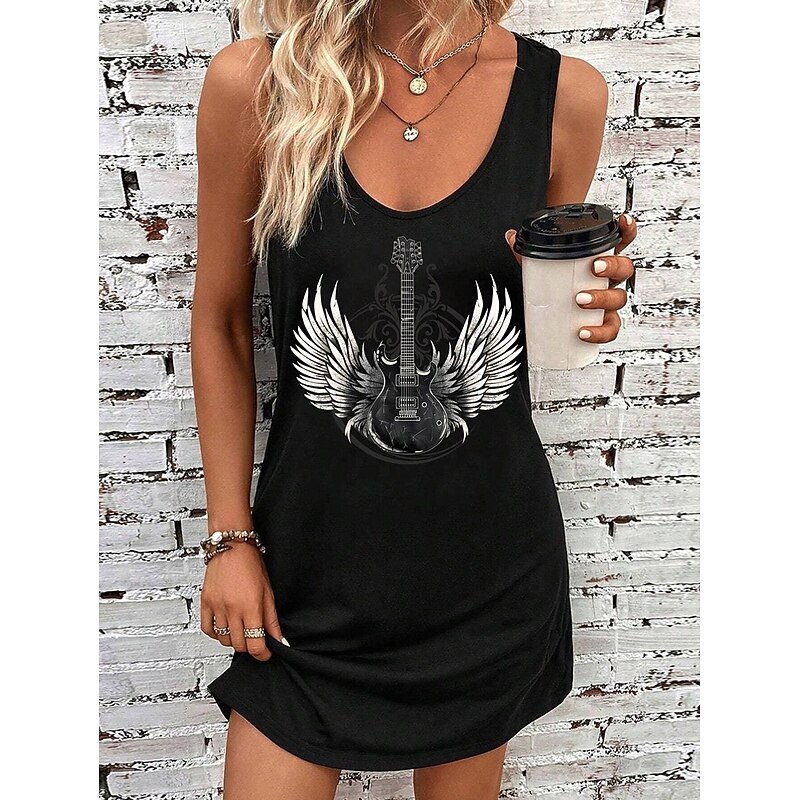 Women's Mini Dress A Line Dress Summer Dress Off The Shoulder Dress Vacation Casual Daily Loose Fit Graphic Sleeveless U Neck Black Summer