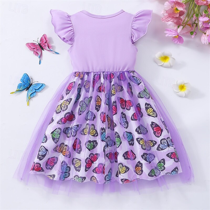 Kids Girls' Dress Butterfly Sleeveless Outdoor Casual Ruffle Fashion Adorable Polyester Knee-length Casual Dress A Line Dress Summer 4 years+ Pink Purple2